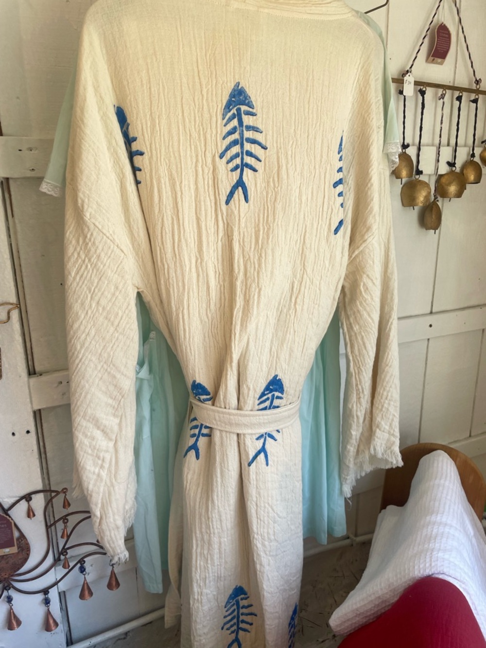 Cream Muslin Block Print Robe and  Matching Towel